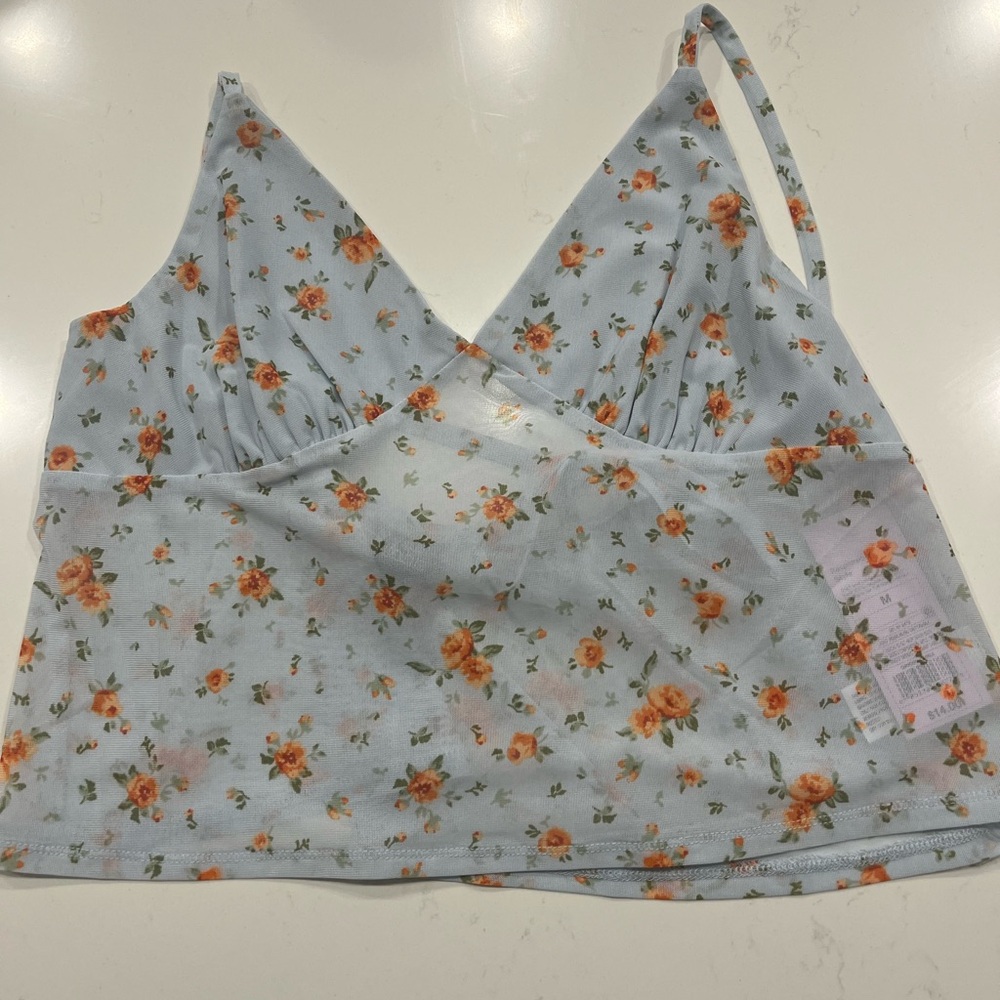 Wild Fable Floral Tank Top - Light Blue and Orange